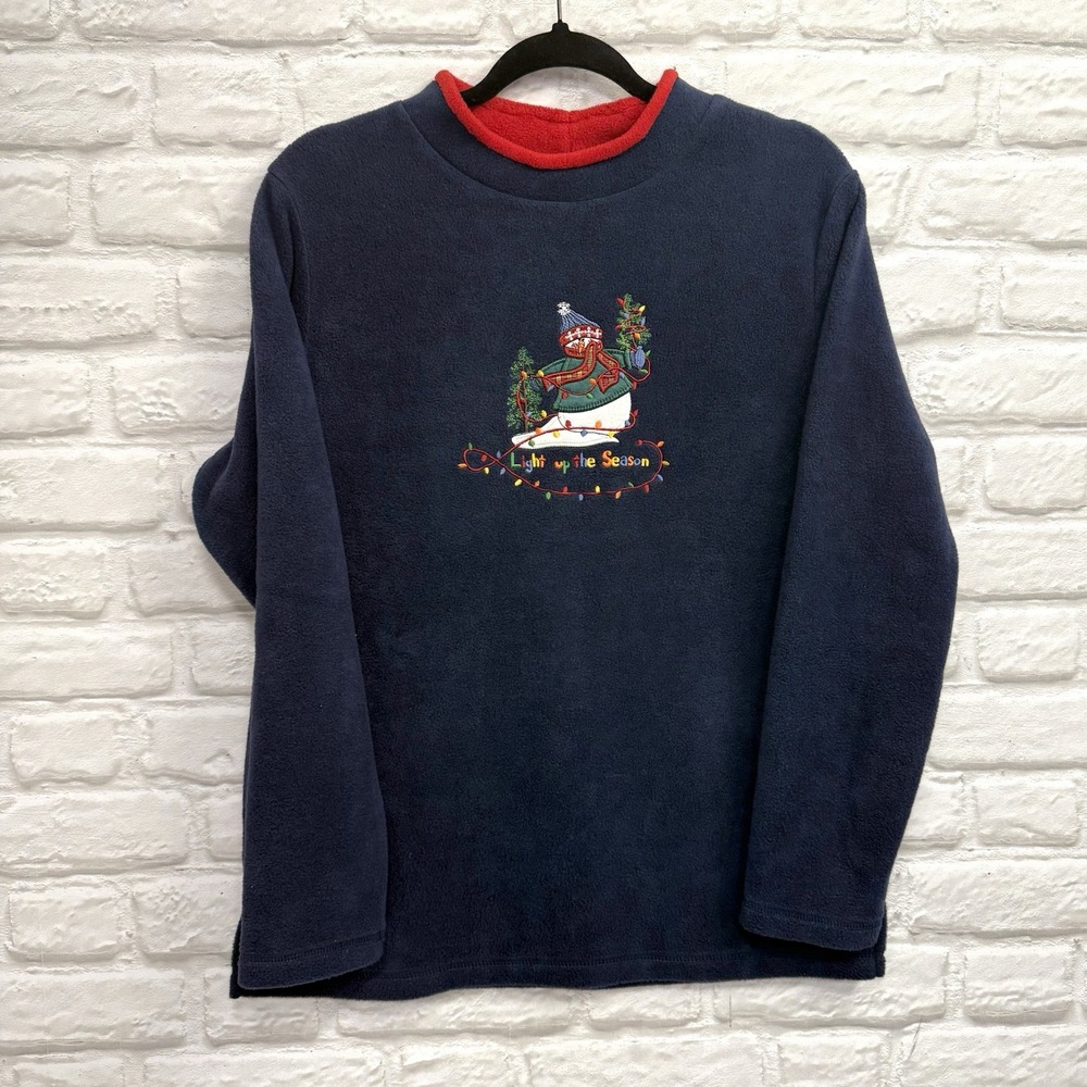 Vtg C&B Sport Croft and Barrow Embroidered Christmas Snowman Fleece Sweater Sz S